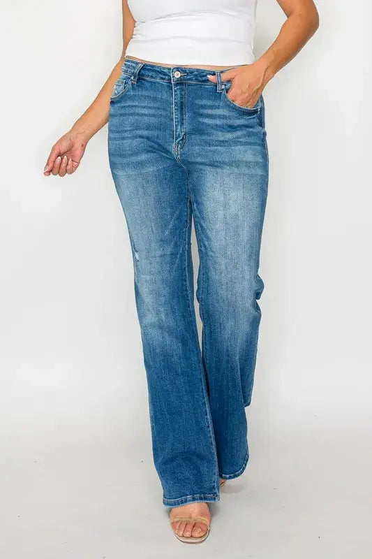 bytos Full Size Distressed High Rise Jeans with Pockets  Style Ratio