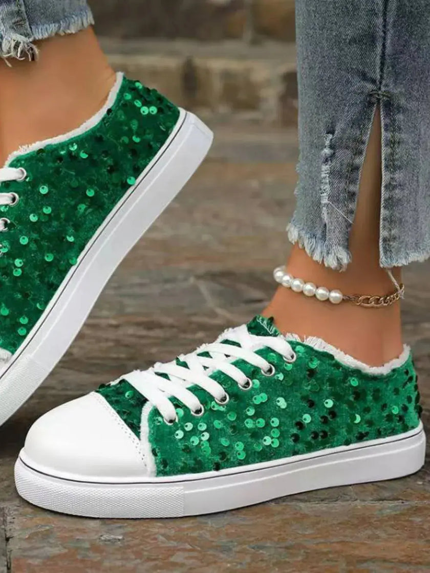 Sequin Round Toe Flat Sneakers  Style Ratio