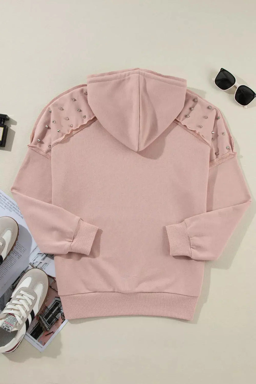 Drawstring Studded Shoulder Hoodie  Style Ratio