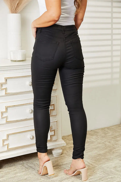 Kancan High Rise Black Coated Ankle Skinny Jeans Trendsi