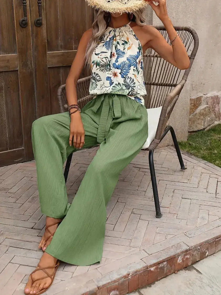 Printed Tank Top and Wide Leg Pants Set  Style Ratio