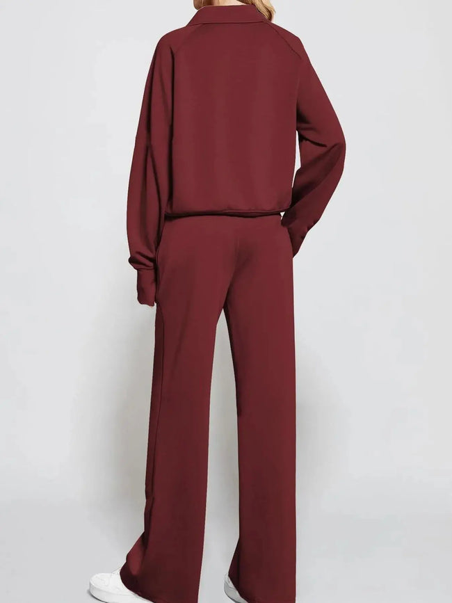 Half Zip Long Sleeve Top and Pants Set  Style Ratio