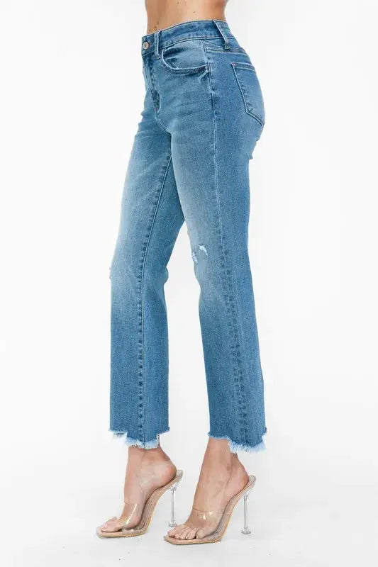 bytos Raw Hem Distressed Mid Rise Crop Jeans  Style Ratio