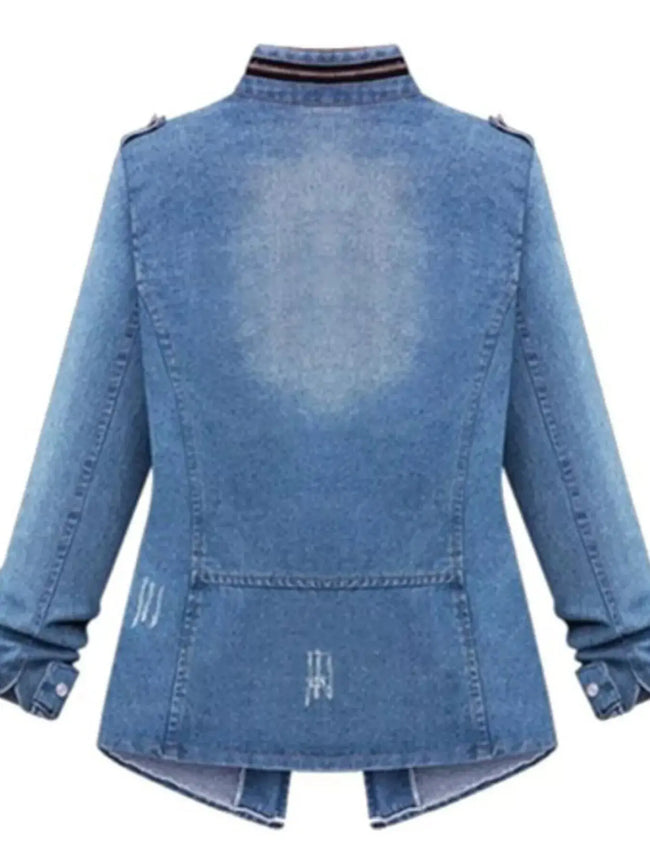 Full Size Chest Pocket Zip Up Denim Jacket  Style Ratio