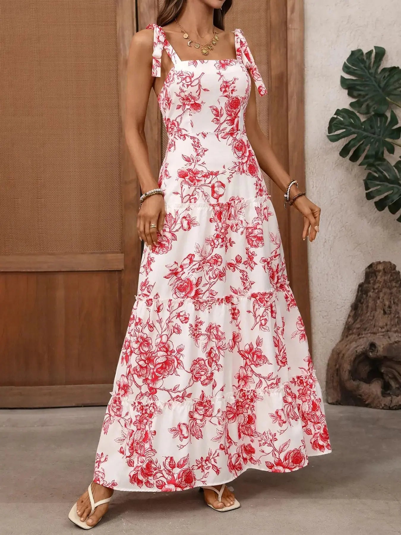 Floral Print Tie Strap Maxi Dress  Style Ratio