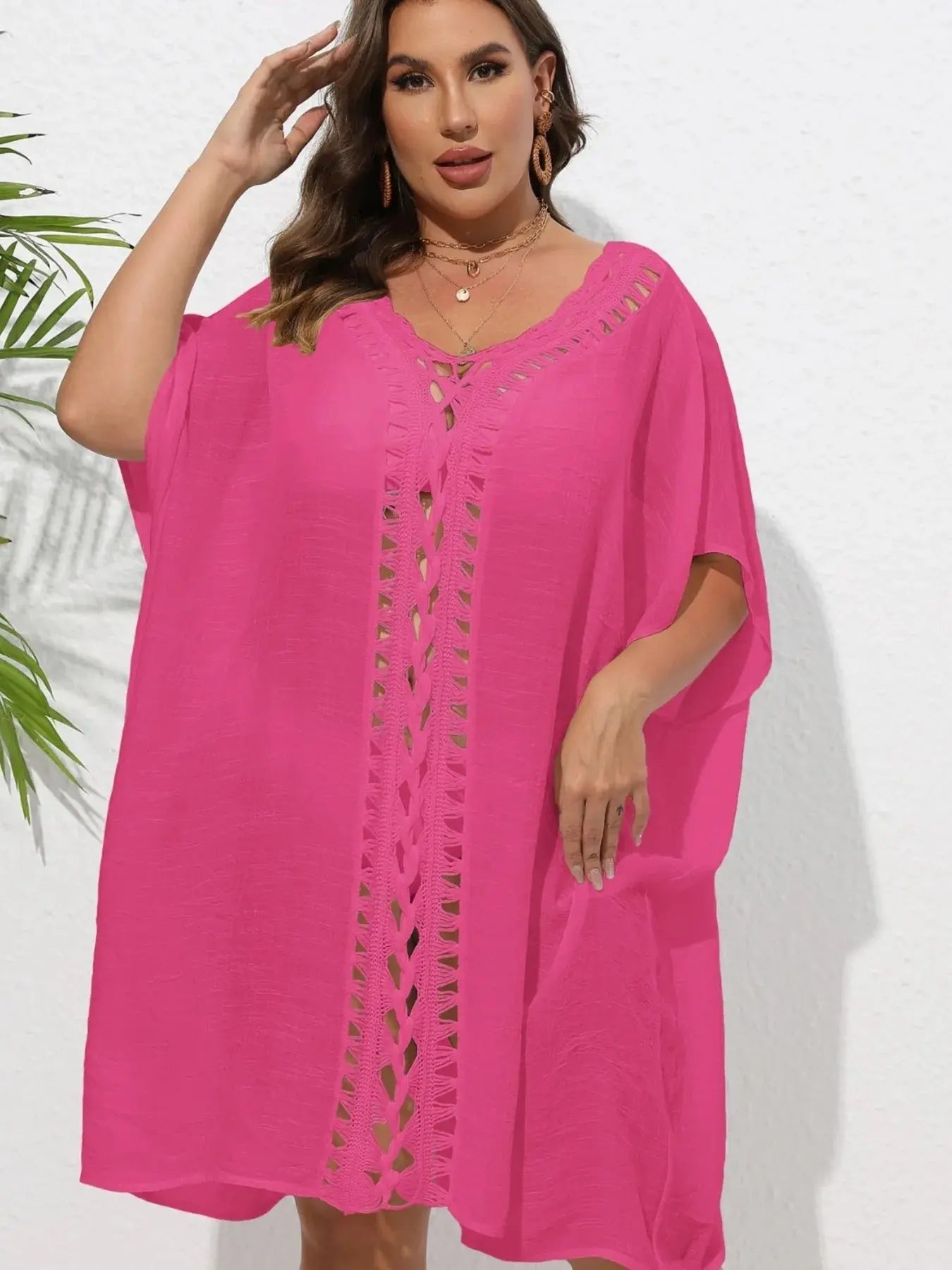 Crochet Trim V-Neck Beach Cover Up  Style Ratio