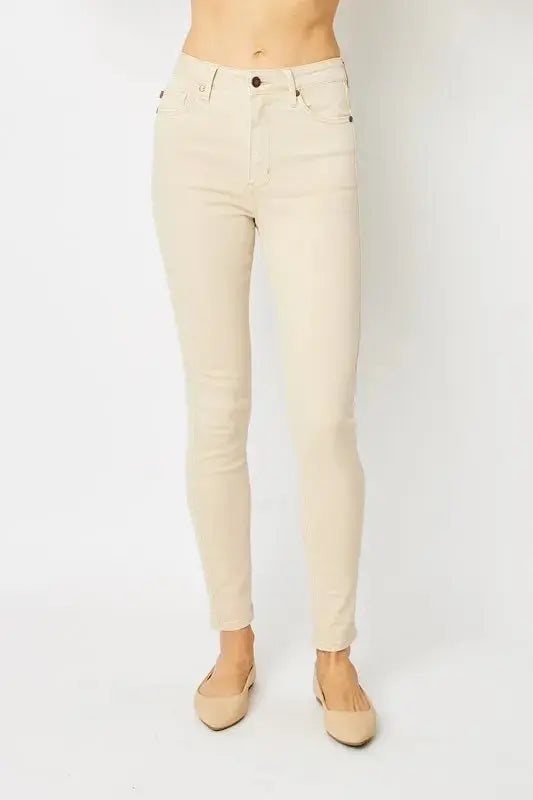 Judy Blue Full Size Garment Dyed Tummy Control Skinny Jeans  Style Ratio