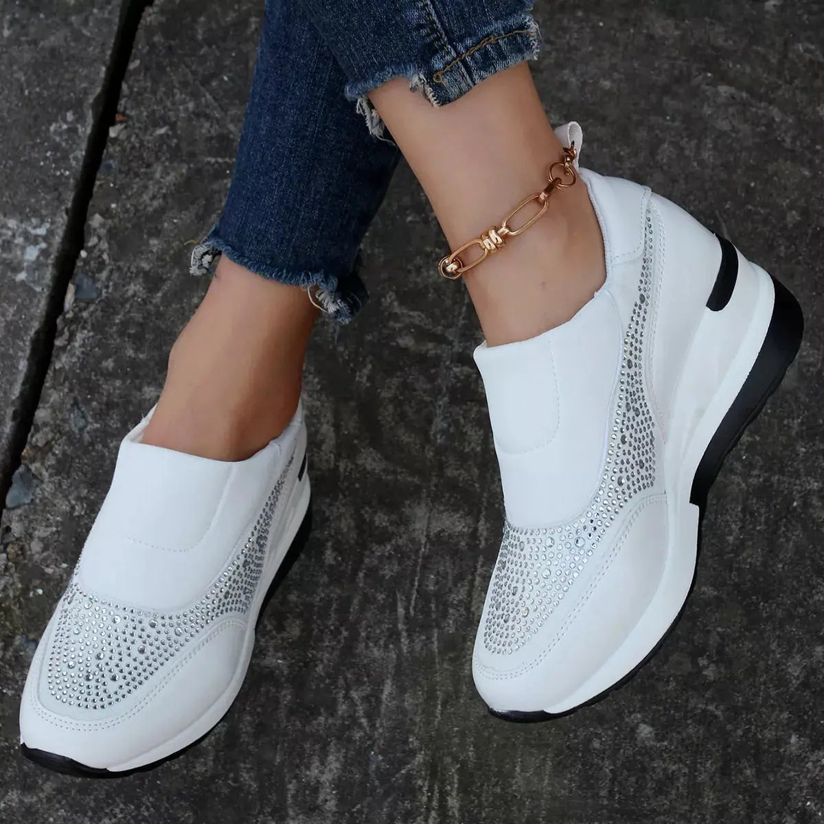 Rhinestone Embellished Wedge Sneakers  Style Ratio