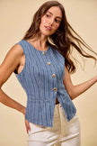 SO ME Stripe Slim Fit Button Front Denim Vest Top  Style Ratio