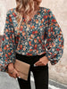 Printed V-Neck Balloon Sleeve Blouse  Style Ratio