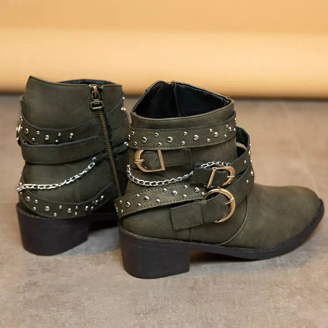 Studded Buckle Ankle Boots  Style Ratio