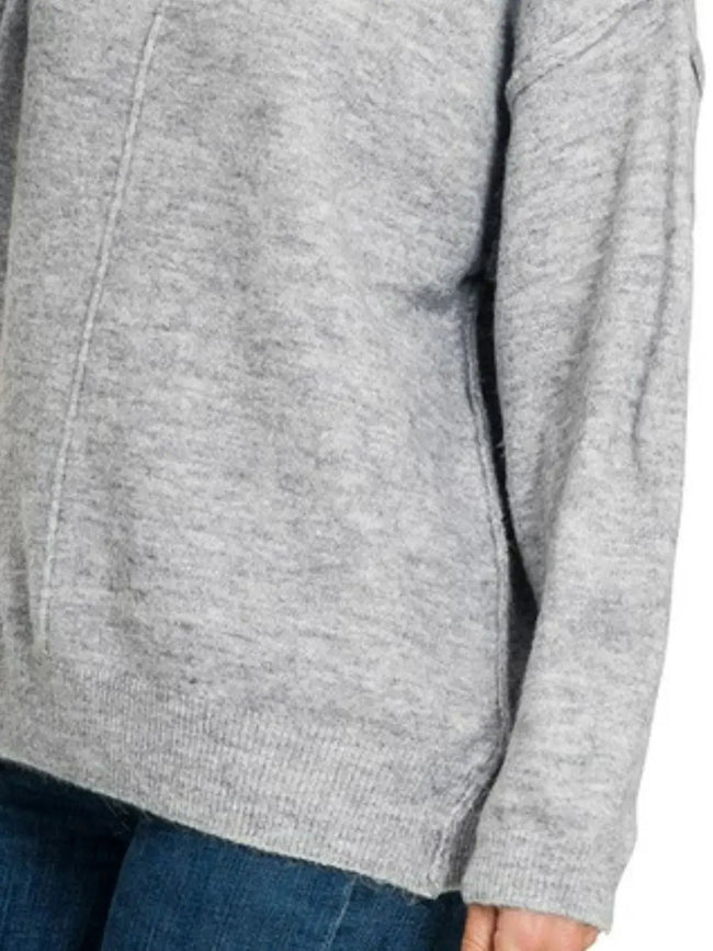 Zenana Melange Front Seam Round-Neck Sweater  Style Ratio