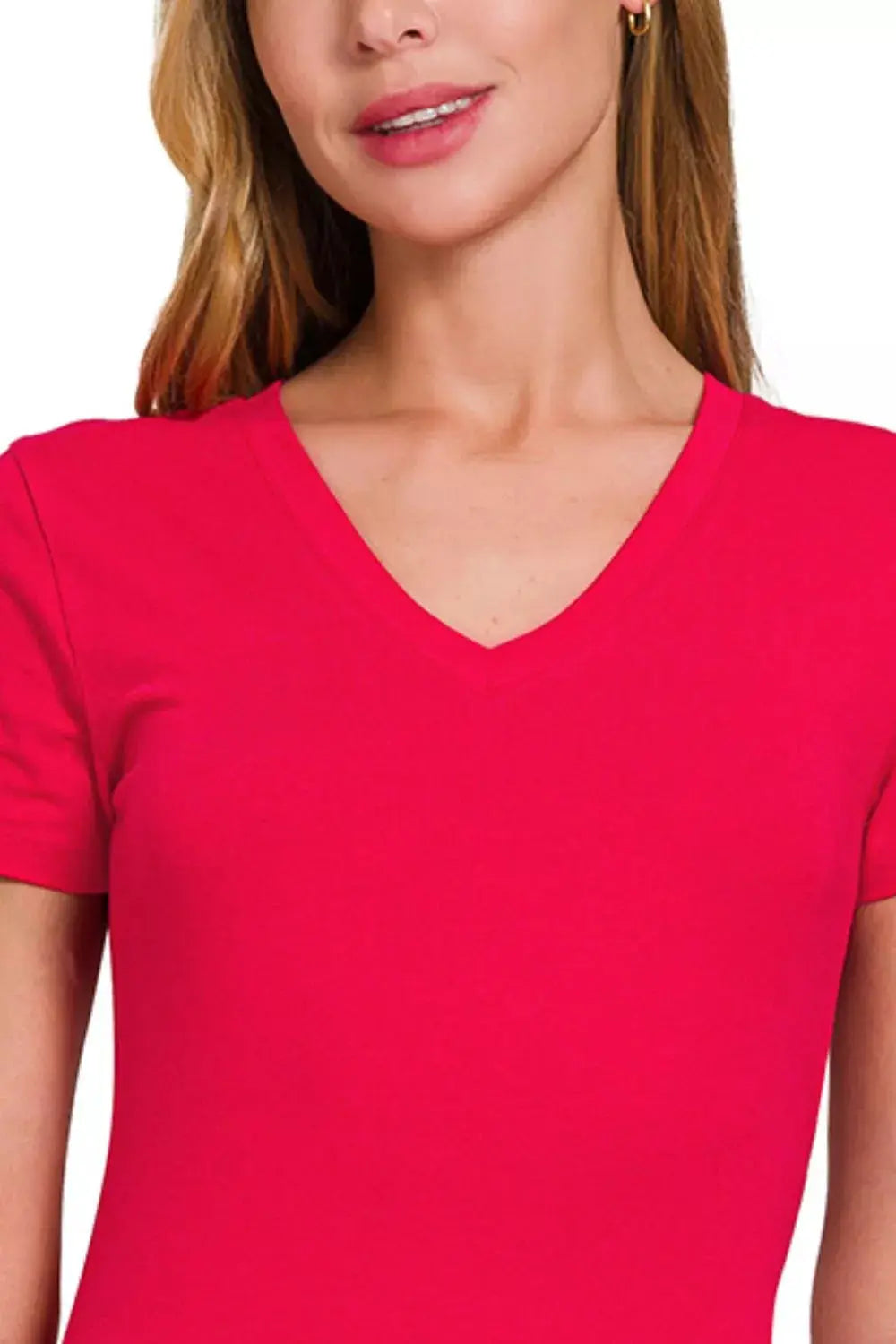 Zenana Basic Cotton V-Neck Short Sleeve Shirt  Style Ratio