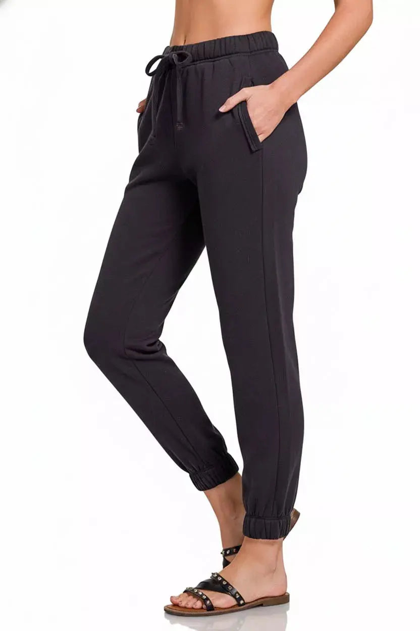 Zenana Fleece Drawstring Joggers With Pocket  Style Ratio
