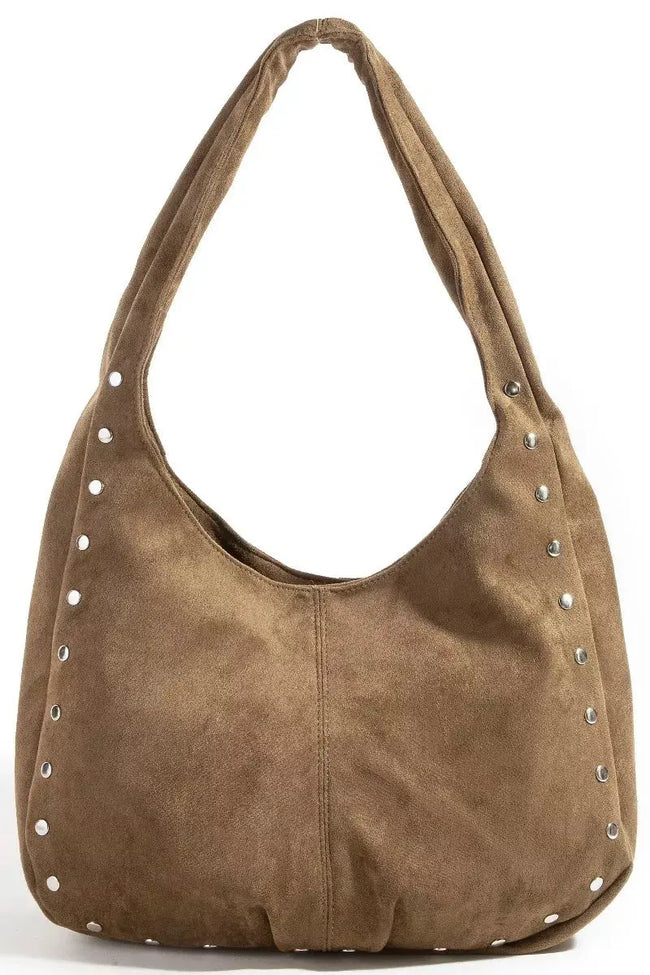 Fame Faux Suede Studded Trim Hobo Bag  Style Ratio