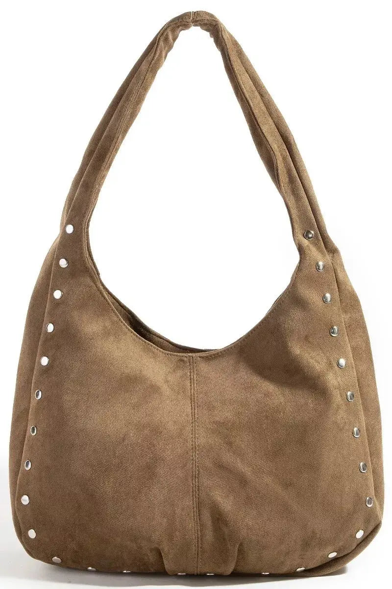 Fame Faux Suede Studded Trim Hobo Bag  Style Ratio