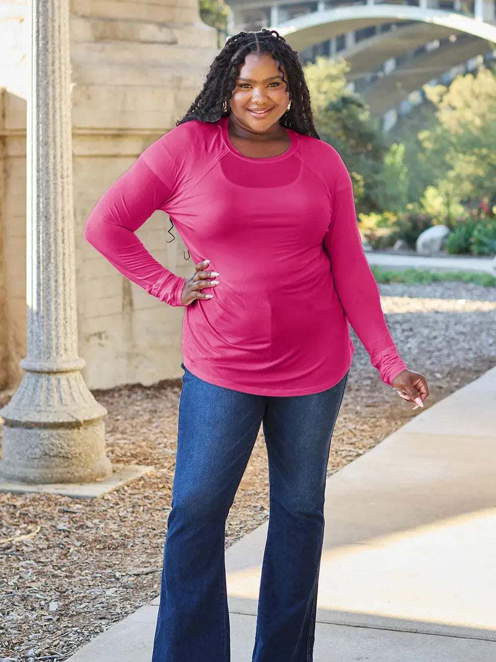 Basic Bae Full Size Round Neck Long Sleeve Shirt  Style Ratio