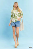 Umgee Leafy Damask Print Blouse with Contrast Scalloped Trim Detail  Style Ratio