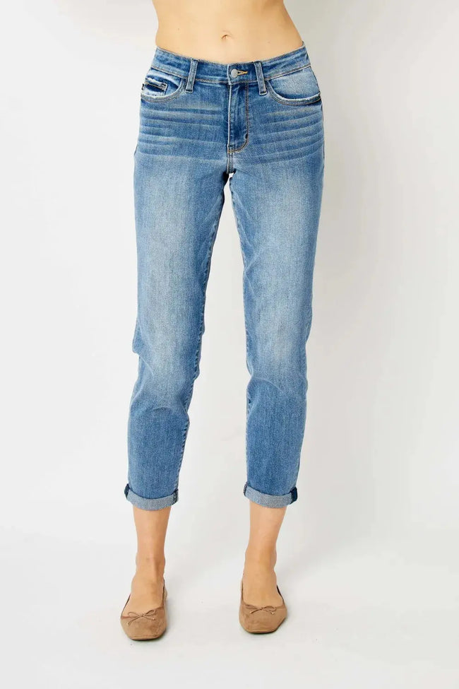 Judy Blue Full Size Cuffed Hem Slim Jeans  Style Ratio