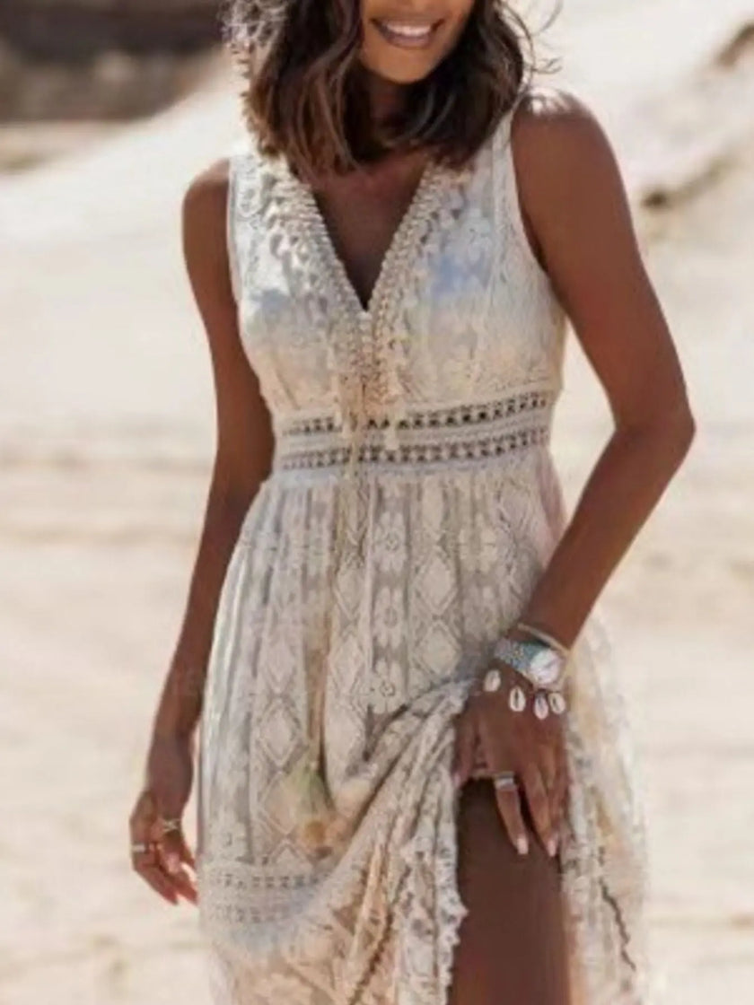 Lace V-Neck Sleeveless Maxi Dress  Style Ratio