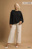 Umgee Full Size Linen Long Sleeve Top with Drawstring  Style Ratio