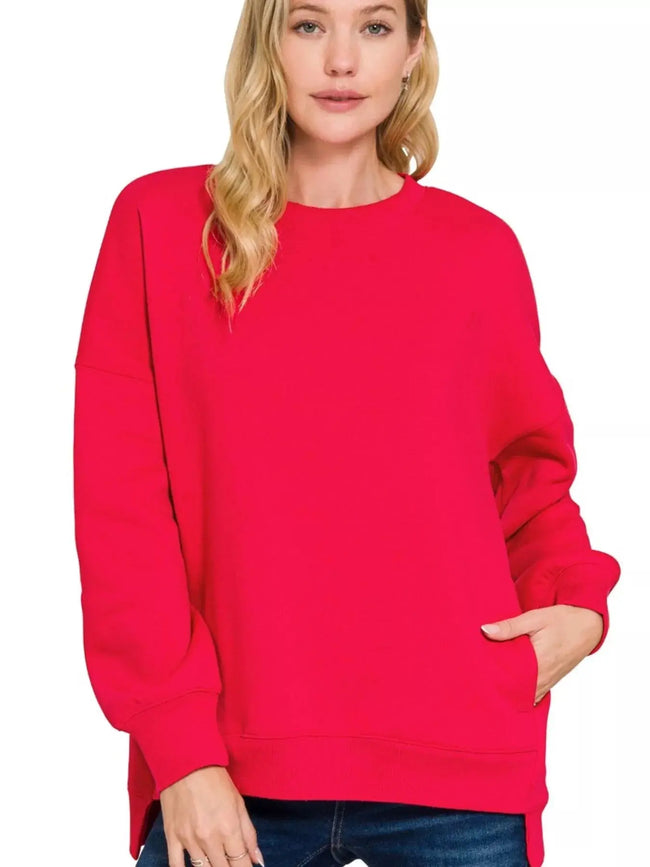 Zenana Full Size Fleece Hi-low Boyfriend Sweatshirts with Pockets  Style Ratio