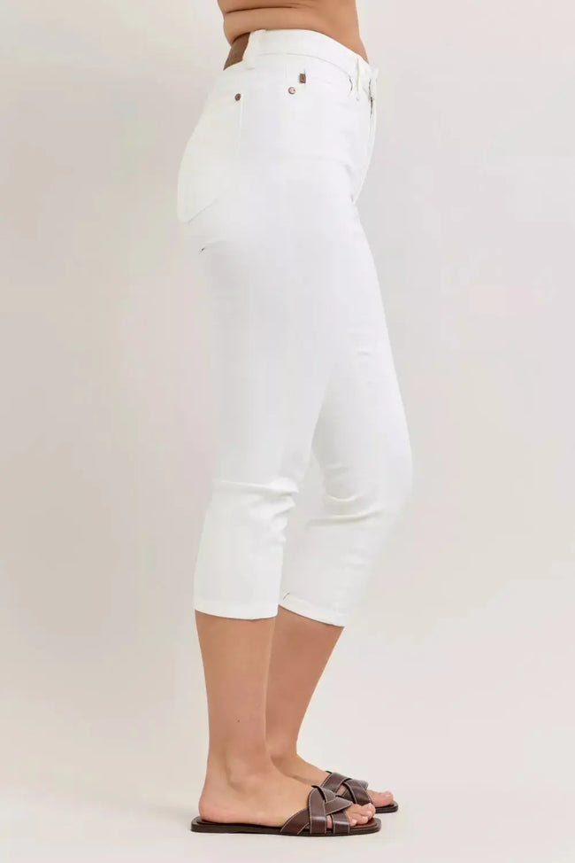 Judy Blue High Waist Extended Waistband Capri Pants with Spade Pockets  Style Ratio