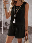 Decor Button Round Neck Tank and Shorts Set  Style Ratio