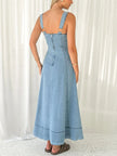 Decor Button Front A-Line Denim Dress  Style Ratio