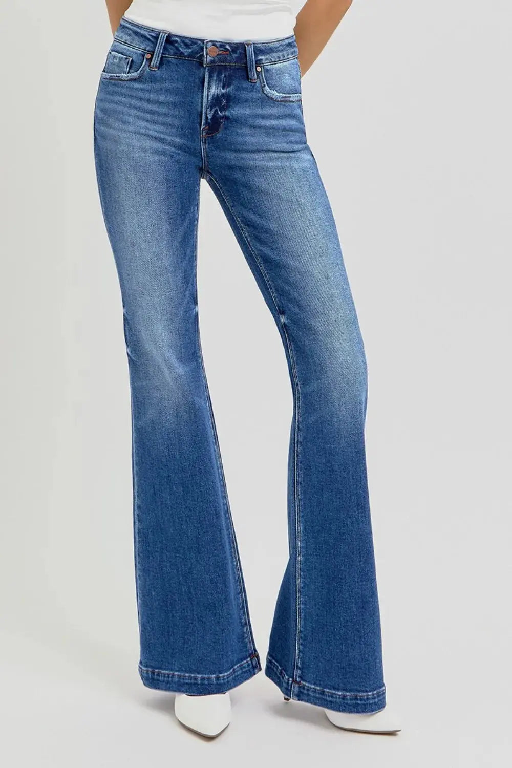 RISEN Full Size Low Rise Flare Jeans with Pockets  Style Ratio