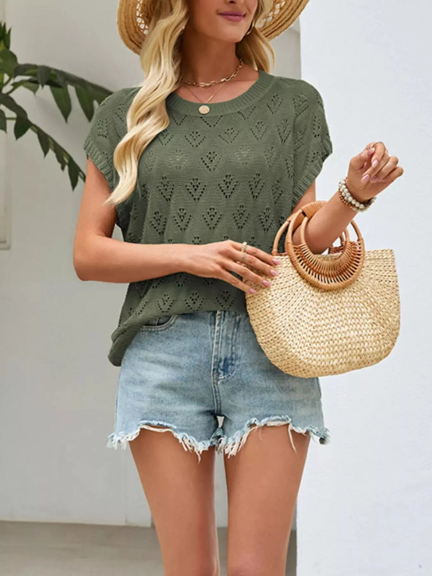 Openwork Short Sleeve Knit Top  Style Ratio