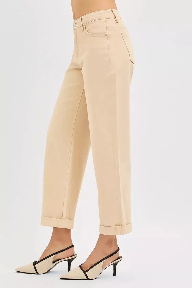 RISEN Tummy Control Mid Rise Ankle Barrel Relaxed Baggy  Style Ratio