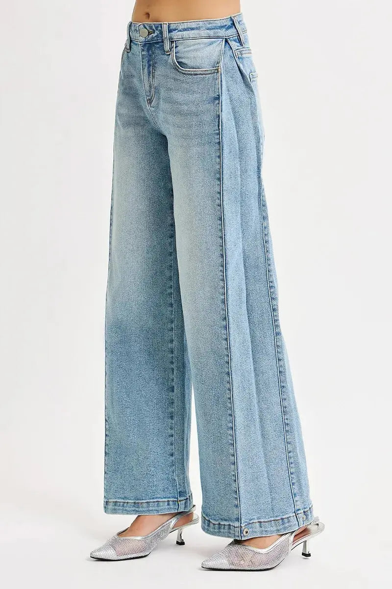 RISEN Mid Rise Wide Barrel Transferable Leg Snap Jeans  Style Ratio