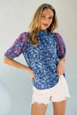 Hailey & Co Embroidered Puff Sleeve Printed Blouse  Style Ratio