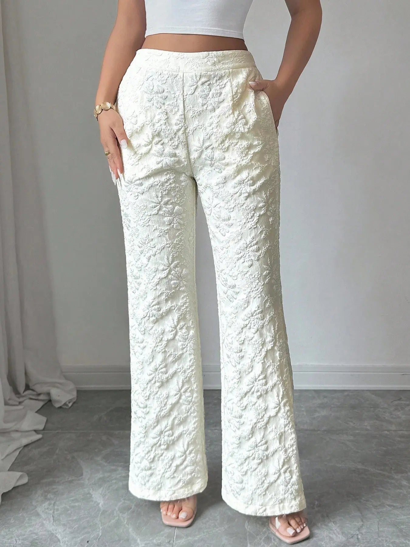 Textured High Waist Wide Leg Pants  Style Ratio