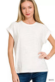 Zenana Slub Cuffed Short Sleeve Tee  Style Ratio
