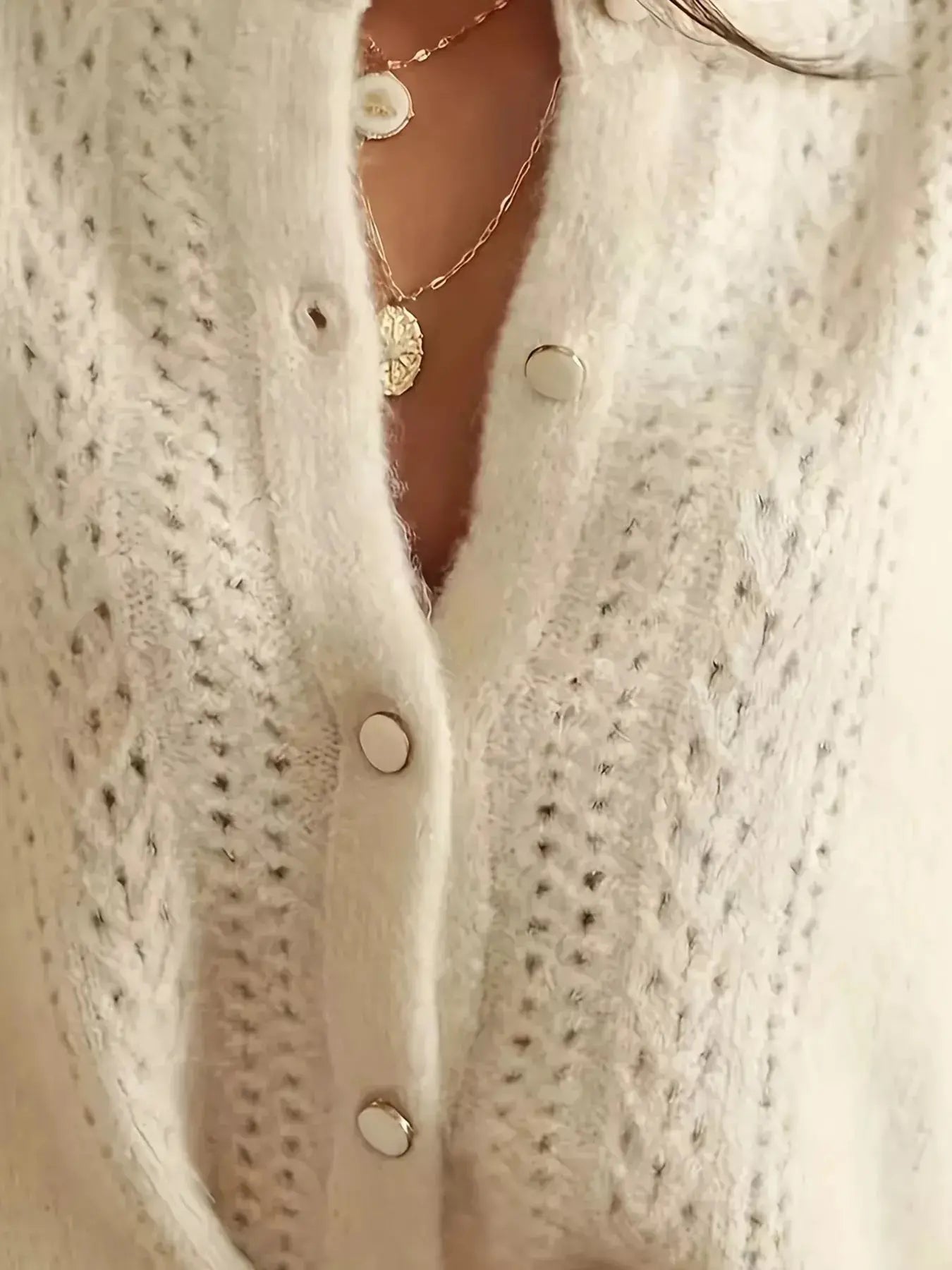 Button-Down Eyelet Long Sleeve Cardigan  Style Ratio