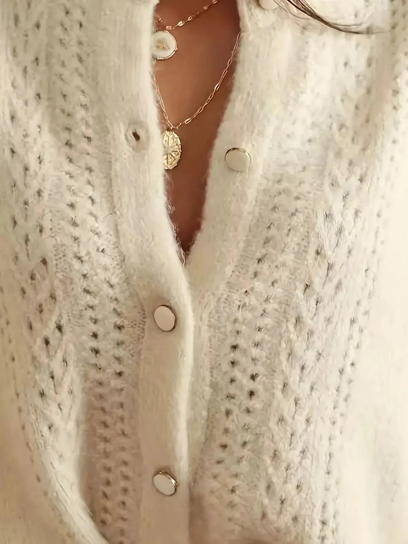 Button-Down Eyelet Long Sleeve Cardigan  Style Ratio