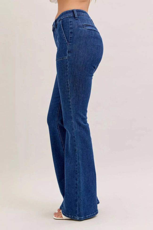 Judy Blue High Waist Flare Jeans with Front Patch Pockets  Style Ratio