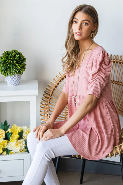Heimish Knit V-Neck Babydoll Top Trendsi
