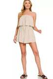 Zenana Woven Crinkle Strapless Rompers  Style Ratio