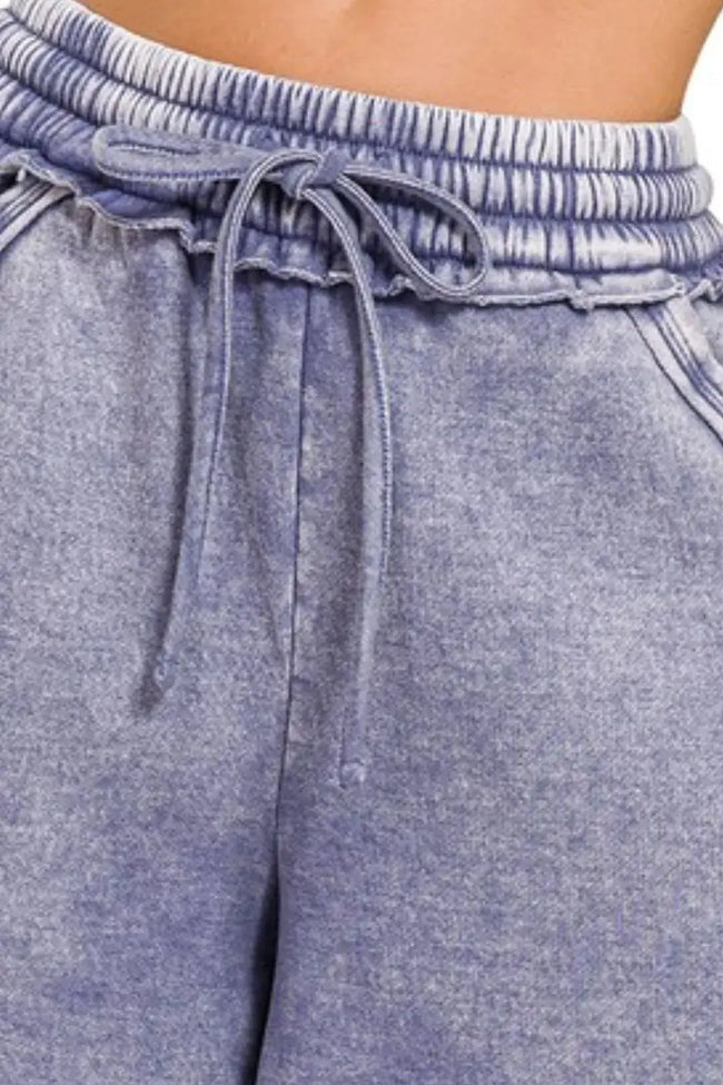 Zenana Acid Wash Fleece Drawstring Shorts W/ Pockets  Style Ratio