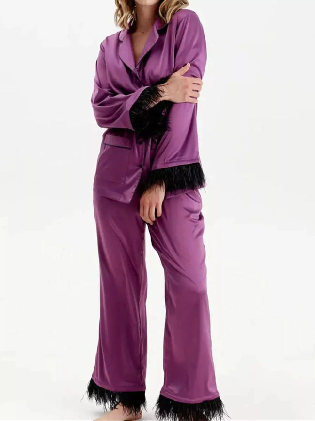 Silky Button Up Top and Pants Lounge Set  Style Ratio