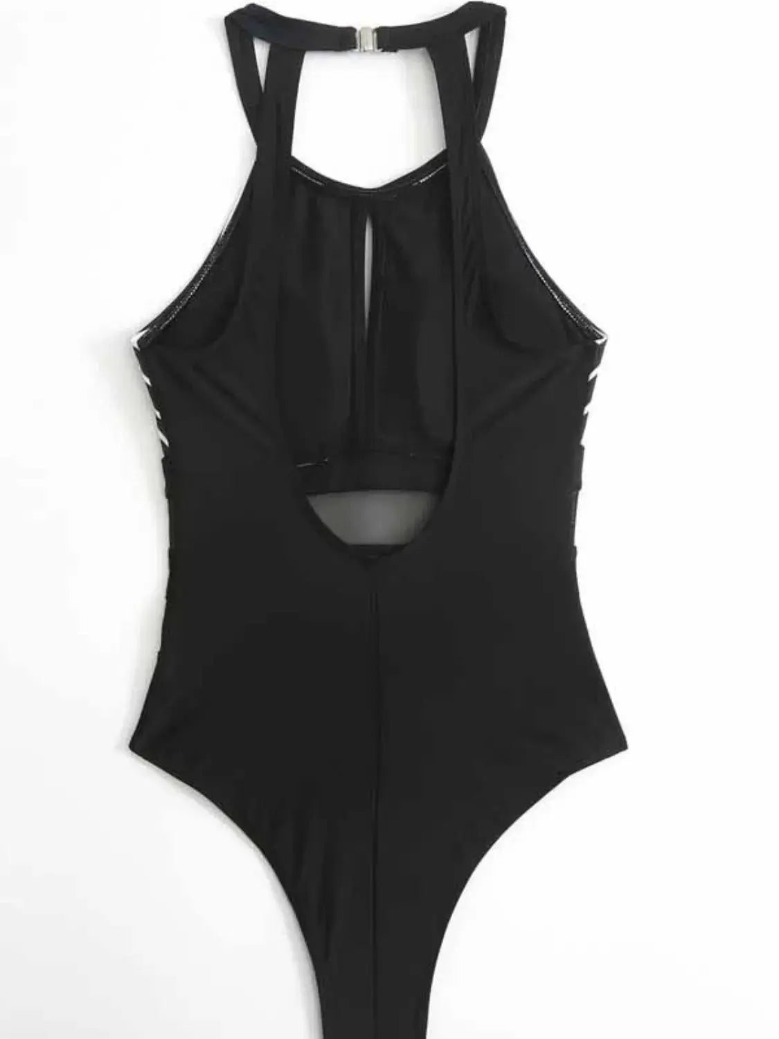 Mesh Detail Backless Striped One-Piece Swimsuit  Style Ratio