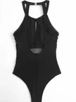 Mesh Detail Backless Striped One-Piece Swimsuit  Style Ratio