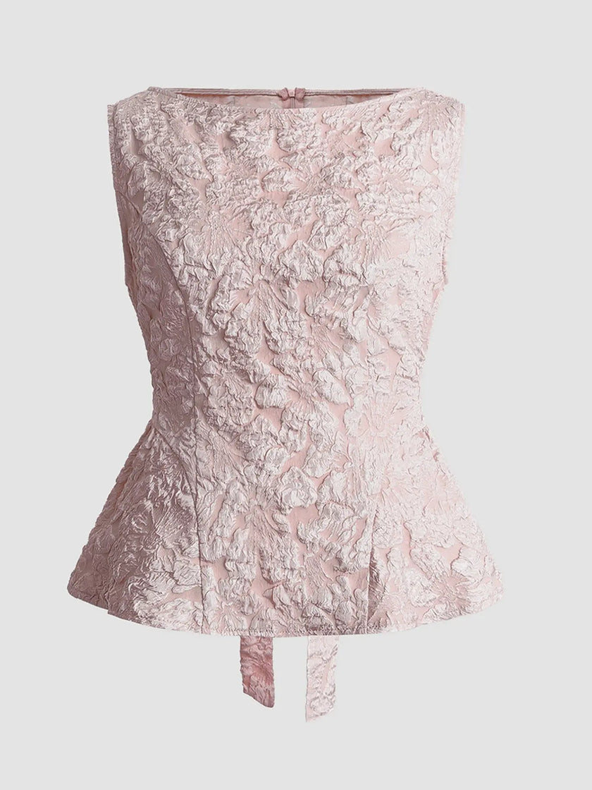Floral Jacquard Peplum Tank Top  Style Ratio