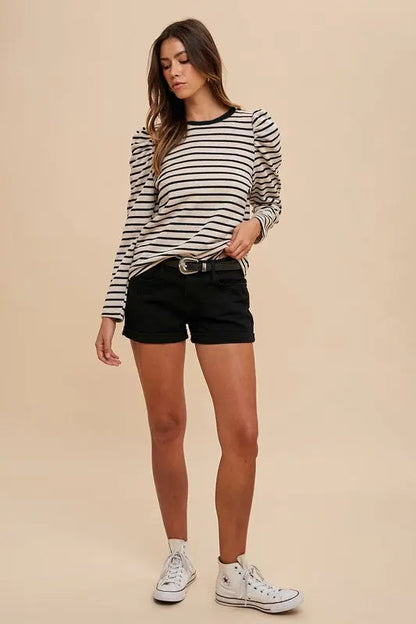 Annie Wear Puff Sleeve French Terry Blouse Trendsi