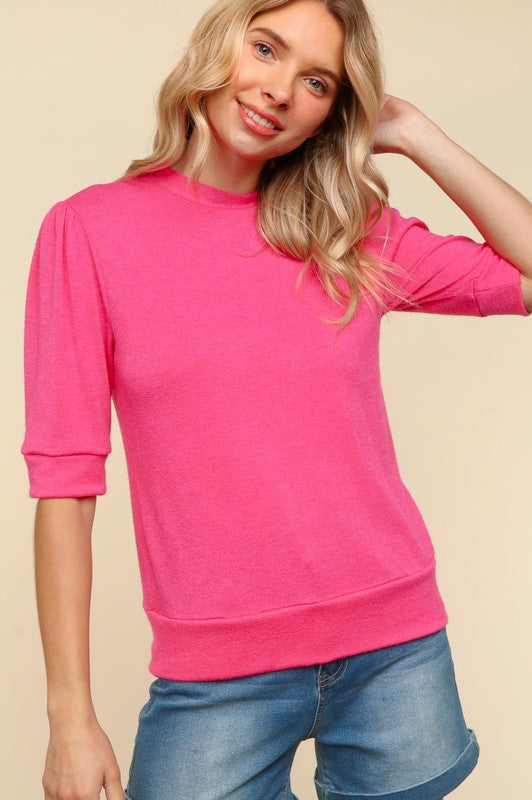 Tied Back Mock Neck Half Sleeve Knit Blouse