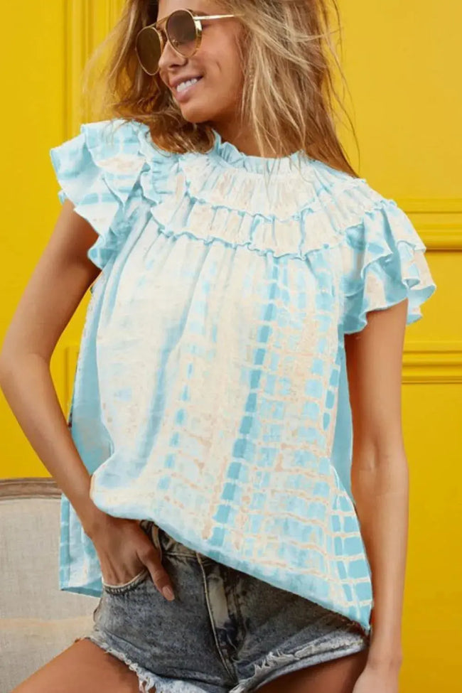 BiBi Tiered Ruffle Neck Tie Dye Blouse  Style Ratio