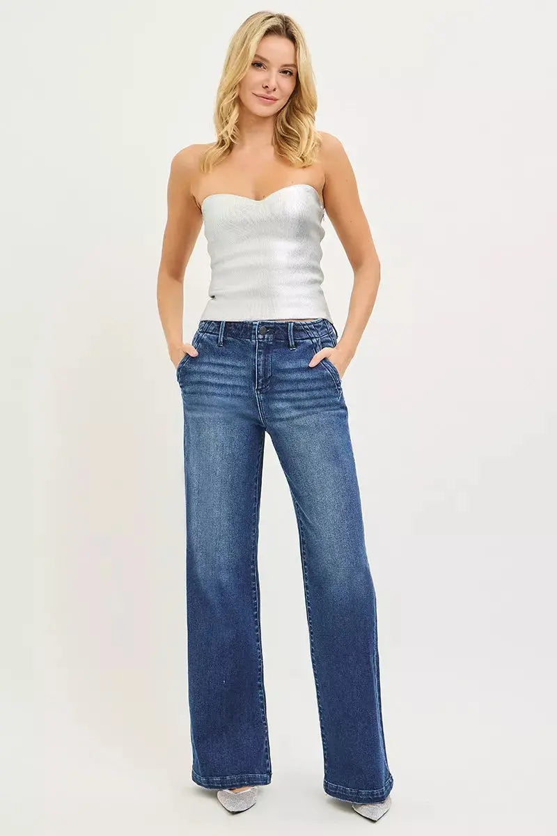RISEN High Rise Wide Leg Slanted Pocket Jeans  Style Ratio